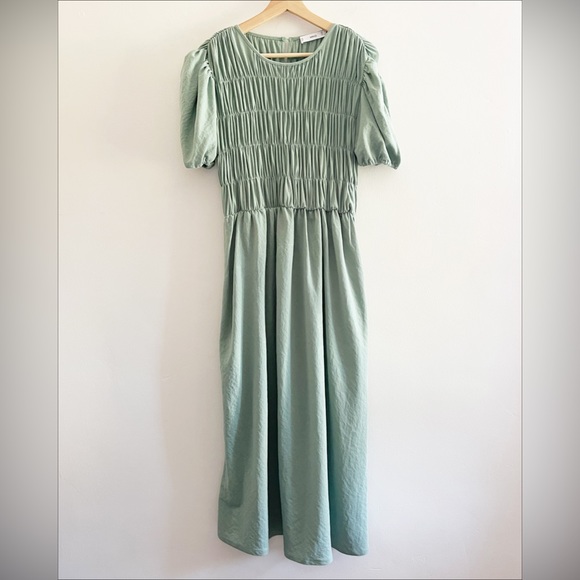 mango sage green dress Cora Embroidered Chiffon Dress main image 0